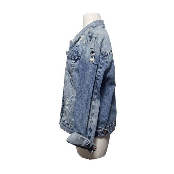 See Thru Soul Distressed Blue Jean Denim Boyfriend Jacket Women Size Medium - Picture 6 of 16